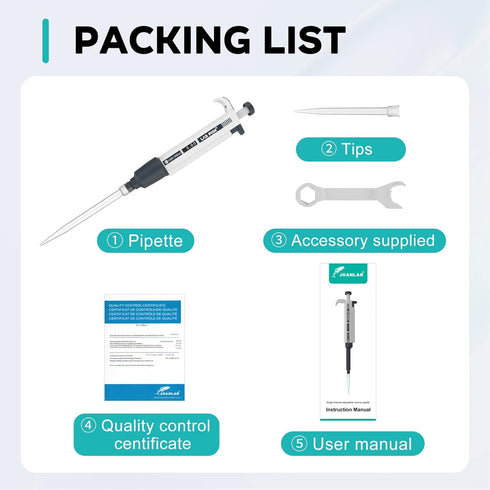 LAB FISH 2-10ml Capacity Laboratory Micropipette, High Accurate Single Channel Pipettor with 20pcs Tips Set