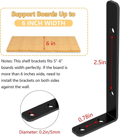 6PCS 5"2"(12550mm) 42lb, LSK L Bracket, Shelf Support Corner Bracket for Wooden Board, Max Load : Black