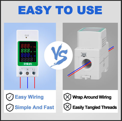 AC Digital Energy Meter, 80-270V, 100A Ampermeter Voltmeter Ammeter Voltage Tester with Built-in CT