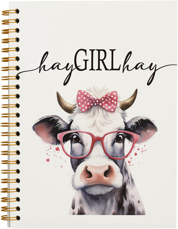 Preppy Cow Notebook Journal - Cow Gifts for Cow Lovers, College Ruled Hardcover Spiral Notebook 5.5 x 8.3