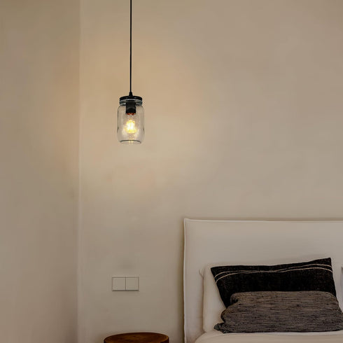 1-Light Glass Pendant Lights Kitchen Island, Black Pendant Light Fixtures with Mason Jar Clear Glass Shade, Farmhouse