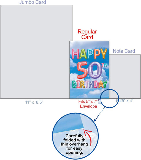 The Best Card Company 50th Happy Birthday Card with Envelope, 50 Year Old Congrats, Not Layered