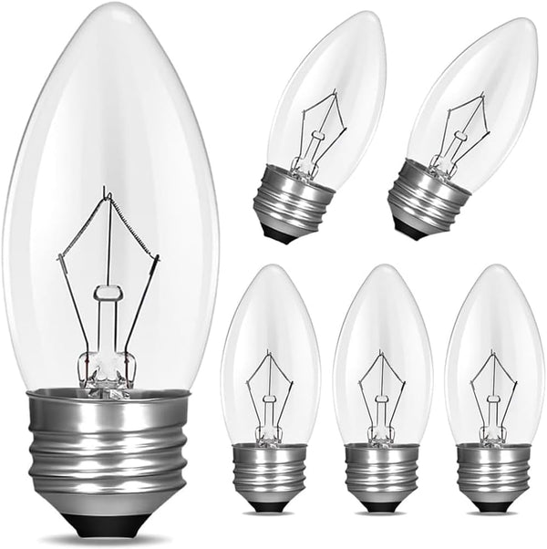 KODBPJ 60W Equivalent Medium E26 Candelabra Base Clear Dimmable Incandescent Torpedo Tip Candle