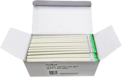 three leaf 144 CT. #2 PAPER PENCILS with Eraser Tip, White