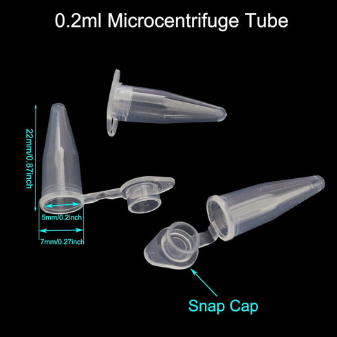 0.2ml Microcentrifuge Tubes with Snap Cap, Polypropylene Graduated, 1000 Pcs Sterilized Clear Plastic Small Vials with Caps for Sample Storage without Leakage