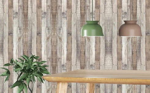 Vintage Wood Wallpaper, Self Adhesive Removable Distressed Look, 17.71 x 120 Vinyl Shelf Covering