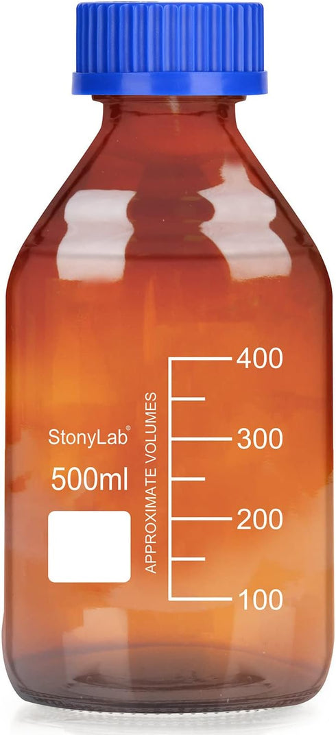 stonylab 500 ml Amber Borosilicate Glass Storage Bottles with GL45 Screw Cap, 1 Pack for Lab Reagent Media