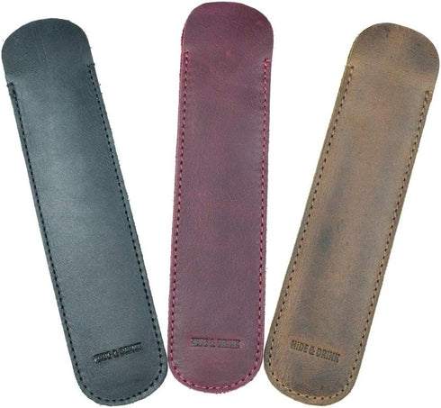 Hide & Drink Vintage Pen Sleeve, Full Grain Leather Office Essentials, Handmade Bookworm Accessories (Bourbon Brown)