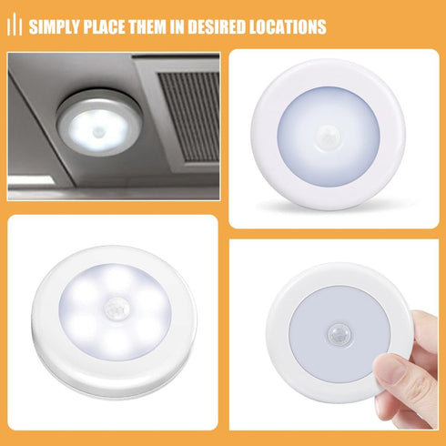 4pcs Closet Hemoton LED Motion Sensing Night Lights Battery-Powered Small and Hallway Wall Lamps White Cool Light