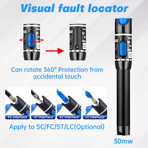 Fiber Visual Fault Locator - VFL Fiber Optic Cable Tester Kit with FC Male to LC Female Adapter