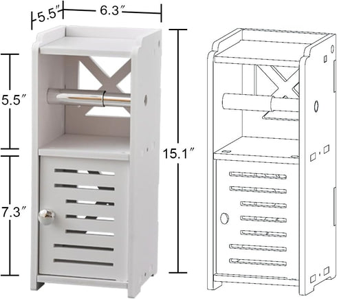 AOJEZOR Toilet Paper Holder Stand: Free Standing PVC Bathroom Cabinet - Small Bathroom Storage for Apartment Dwellers