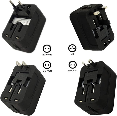 Worldwide All in One Travel Adapter, Universal Plug with 2.1A Dual USB Charging Ports for Asia, Europe, UK, AUS, USA
