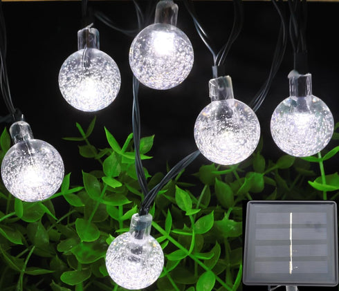 Solar String Lights Outdoor, 20ft 30 LEDs Waterproof White Crystal Globe Fairy Lights, 8 Modes for Holiday Party Gardens