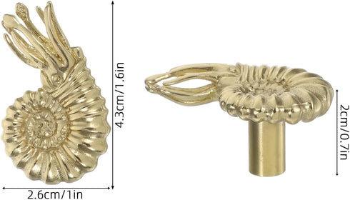 Vintage Solid Brass Nautilus Knobs - Elegant Cabinet Handles