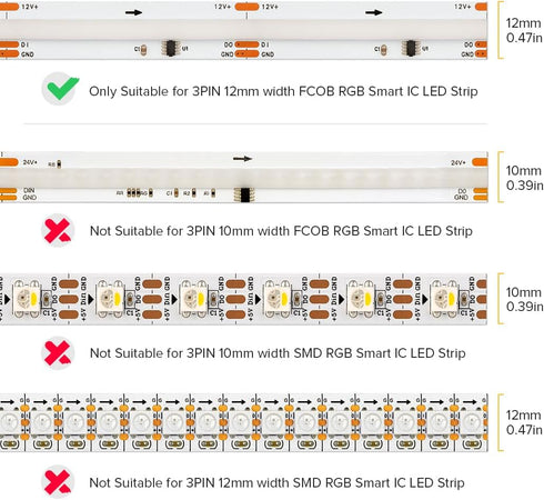 12mm 3Pin JST,3PIN WS2811 720LEDs/m WS2814 896LEDs/m BTF-LIGHTING FCOB COB Connector Kit,L-Shaped,Dual-End