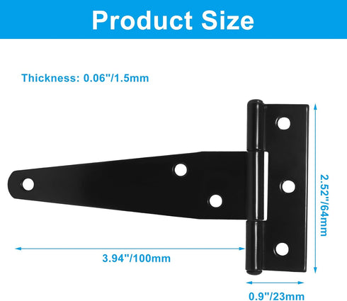Rierdge 12 4 Inch Pcs T Strap Hinges, Black Heavy Duty Tee Hinge with Screws, Carbon Steel Strap Hinge for Barn Door