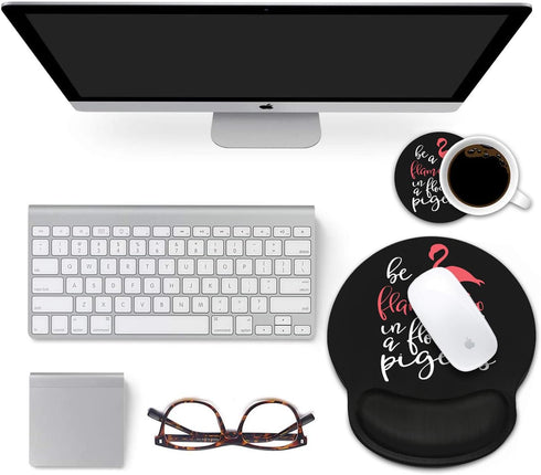 Ergonomic Mouse Pad with Wrist Support & Coasters Set, Cute Large Non-Slip PU Base for Laptop Home Office,