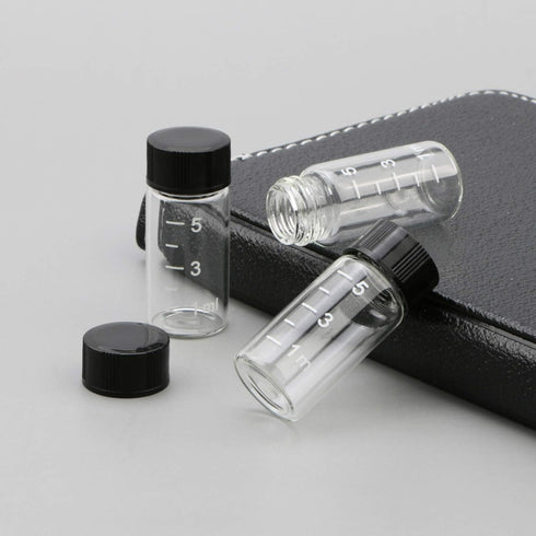 JIUWU 10pcs 5ml 1/6 Oz Scaled Clear Glass Vials, Sample Transparent Liquid Bottles with Screw Cap
