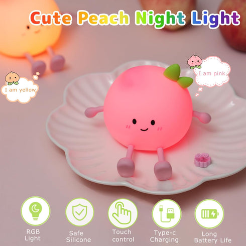 7 3 Night Light for Kids, Cute Peach Soft Silicone Nursery Light with Colors & Levels Adjustable Warm Light