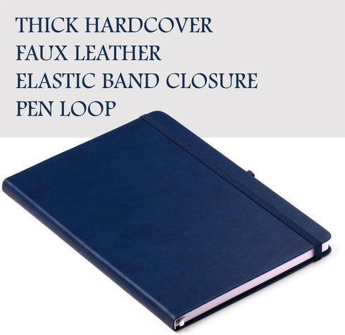Eccolo Hardbound Writing Journal, Cool Jazz, 192 Pages of White Lined Paper with Elastic Band Closure, Lay Flat Design, Interior Gusset Pocket and Double Bookmarks (Navy Blue, 7.25-x-9.6 Inches)