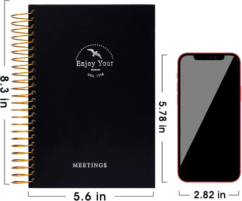 Meeting Notebook for Work, 120 Sheets Meeting Planner Organizer for Office Meeting Agenda, A5 Black Notebook