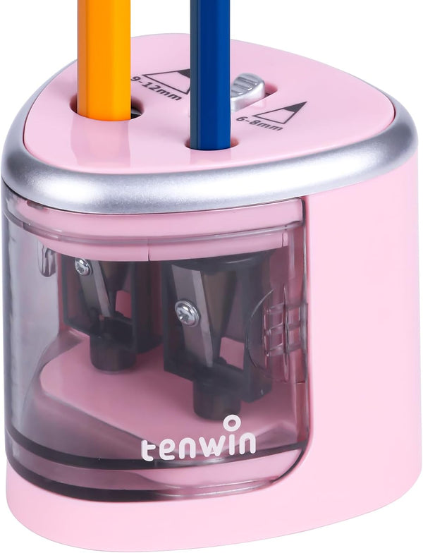tenwin Electric Pencil Sharpener for Colored Pencils - Battery Operated Dual Hole Sharpener for Office and School Use