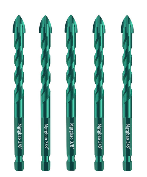 Mgtgbao 5pc 10MM Masonry Drill Bits, 3/8” Concrete Drill Bit Set for Tile, Brick, Plastic, Wood, Tungsten Carbide