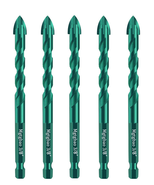 Mgtgbao 5pc 10MM Masonry Drill Bits, 3/8” Concrete Drill Bit Set for Tile, Brick, Plastic, Wood, Tungsten Carbide