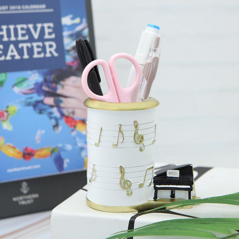 Winterworm Resin Music Notes Pencil Pen Container, Piano Pencil Cup, Musical Melody Theme Pen Holder for Home Office
