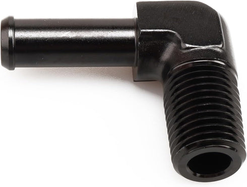 1/4" NPT Male to 3/8" Hose Barb Fitting Adapter - 90 Degree Aluminum Black for 6AN Push on Hose