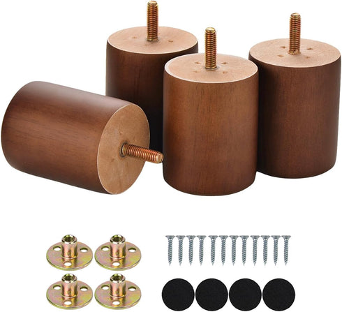 Maricome 3 in Wooden Legs Set of 4, Solid Round Wood Replacement