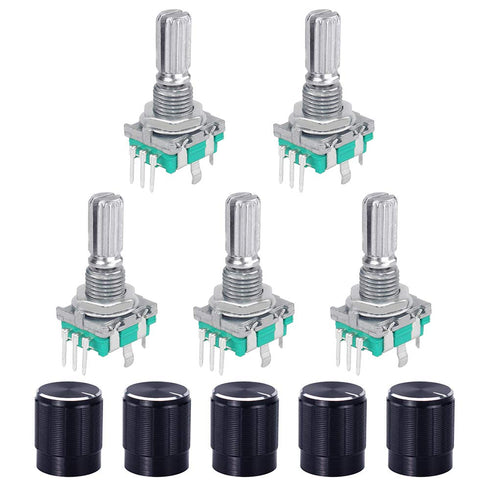 5 Set 360 Degree Rotary Encoder Code Switch - Push Button EC11 Digital Potentiometer with 20mm Handle Length
