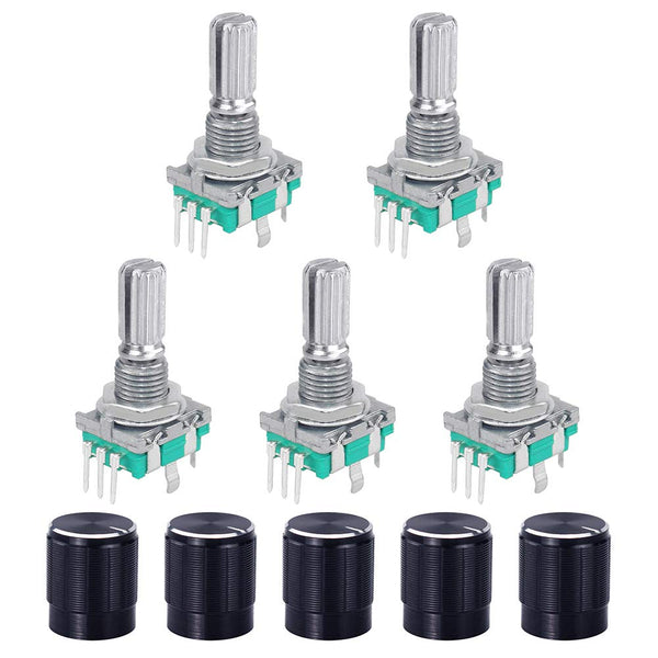 5 Set 360 Degree Rotary Encoder Code Switch - Push Button EC11 Digital Potentiometer with 20mm Handle Length
