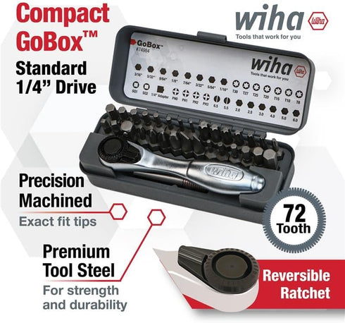 74984 32 Set Wiha Piece GoBox Standard Bit with Mini Ratchet