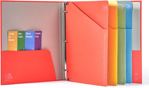 Blue Lake ECOLIFE 1 Inch 3 Ring Binder with Dividers and Pockets, Plastic-Free Binder Organizer for Students and Office