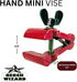 3" 1.25" 0.5" BENCH WIZARD Mini Handheld Vise | Adjustable Width Vise Jaws Can Open Wide Using Wing Nut Tension Screw |