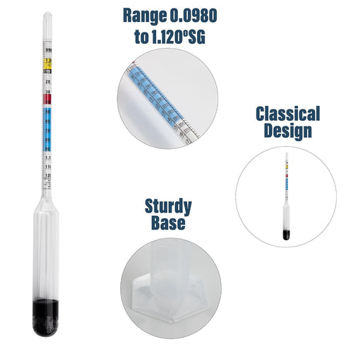 100 MM Hydrometer for Wine Making with Hydrometer Alcohol Test Jar - Specific Gravity Hydrometer for Wine and Beer