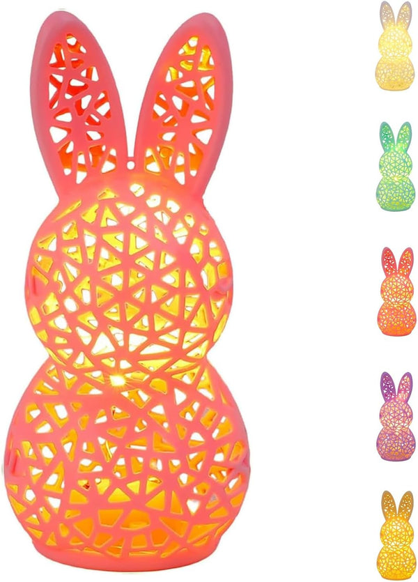 Generic Lighted Easter Bunny Figurines, 3D Printed Hollow Out Bunny Lamp, Light Up