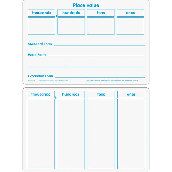 Really Good Stuff Basic Place Value Dry Erase Boards, Set of 6