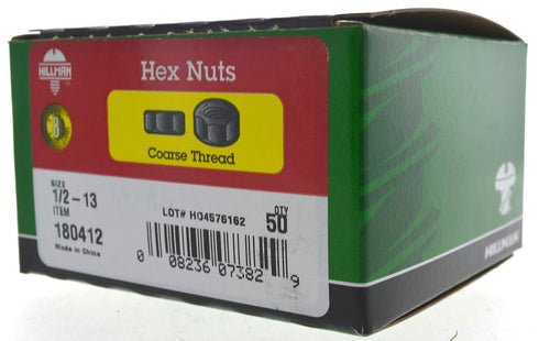 Hillman 50 8 (1/2"-13) 8 Pcs Grade Coarse Thread Hex Nuts | Heavy Duty Hex Nuts for Bolts & Threaded Rods | Yellow