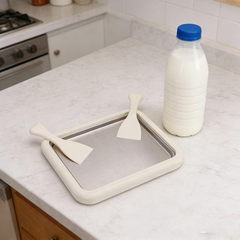 Leftwei 2 Frozen Rolled Ice Cream Maker, Stainless Steel DIY Ice Cream Roll Tray, Scrapers Tool with Soft Serve