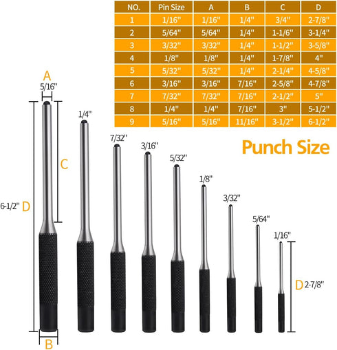 Pin Punch Set, 9pcs 1/16" - 5/16" Removing Repair Tools with Storage Pouch, Great for Automotive, Watch Repair, Jewelry and Craft(9pcs Pin Punch)