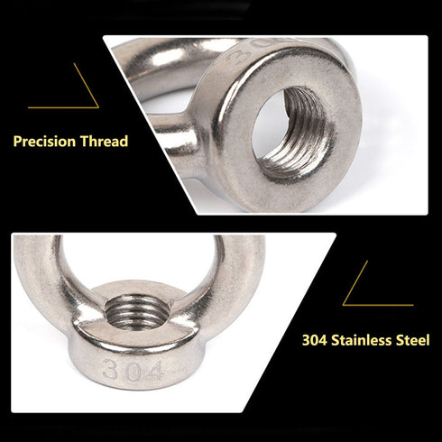 M10 Ring Shape Lifting Eye Nut, 304 Stainless Steel Threaded Nut Fastener, 4 Pack