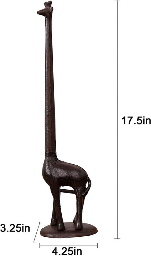 Rustic Brown Cast Iron Giraffe Paper Towel & Toilet Tissue Holder