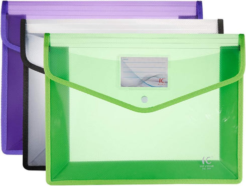 Eco-Friendly Plastic File Wallet Folders, Expandable Envelope Folder with Snap Button Closure, 6 Assorted Colors