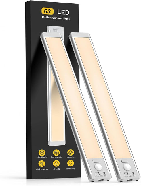 MCGOR 14.7inch Under Cabinet Lighting, 2 Pack Rechargeable Motion Sensor Light Indoor,