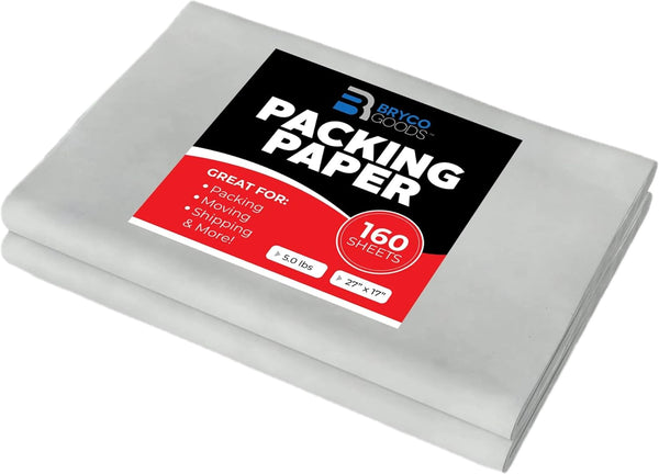 Bryco Goods Packing Paper Sheets for Moving - 5lb, 160 Sheets of Newsprint Paper, 27" x 17"
