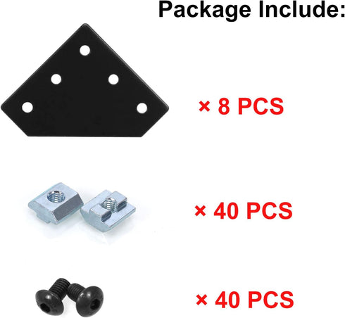 4040 Aluminum Extrusion Connector Bracket Set - 8PCS Joint Plates, 1Pcs M5 Wrench, 40Pcs M8 T-Slot Nuts, 40Pcs M8x16mm