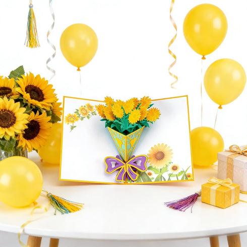 RSORGN 3D Greeting Cards, Sunflower Bouquet Greeting Cards, Surprise Gifts for Mother's Day Birthday Wedding