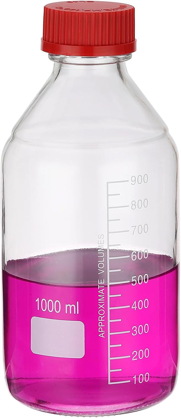 PATIKIL 1 Pack 1000ml Borosilicate Glass Graduated Round Reagent Media Storage Bottle with GL32 Cap
